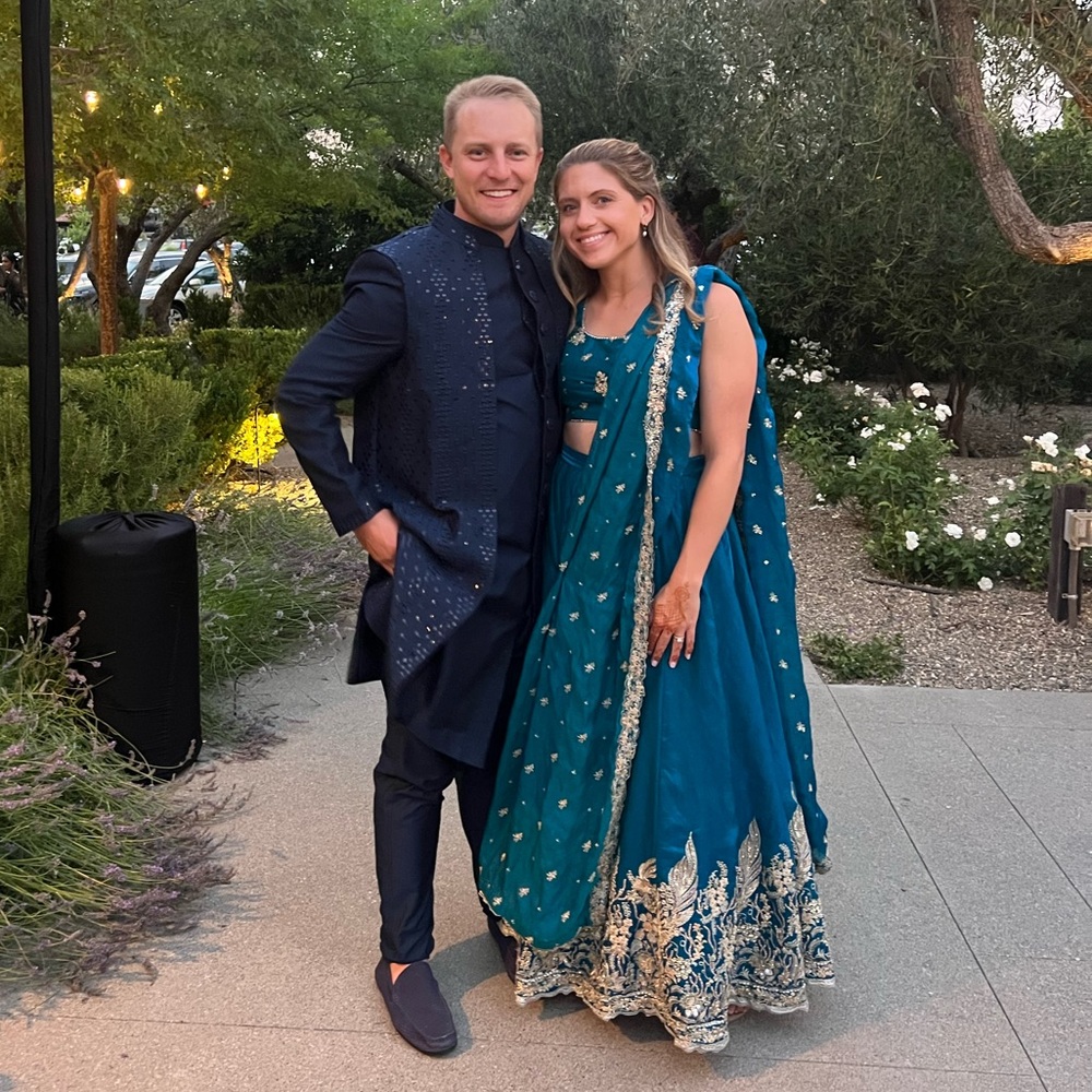 Blue Embroidered Organza Lehenga